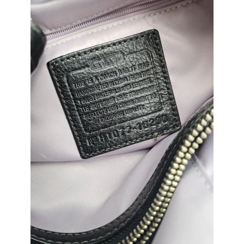 Coach Signature Black Gray Logo Shoulder Bag w/ Silver Hardware Purple Interior